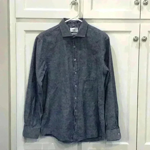 Brax Mens Feel Good Linen Blend Shirt Sz M Blue Slubyarn Modern Fit Casual - Picture 1 of 3